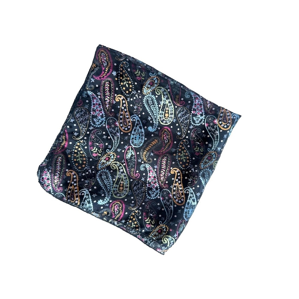 Vintage Paisley Square Scarf Black Multicolor Polyester‎ Neck Head Hair Scarf